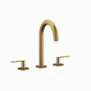 Picture of 3-Hole Basin Mixer with Pipe Spout - Lever: Gold Bright PVD | Body: Gold Matt PVD